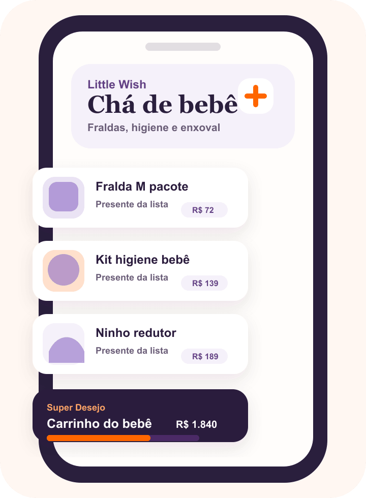 Prévia realista de lista de chá de bebê com fraldas, higiene e enxoval